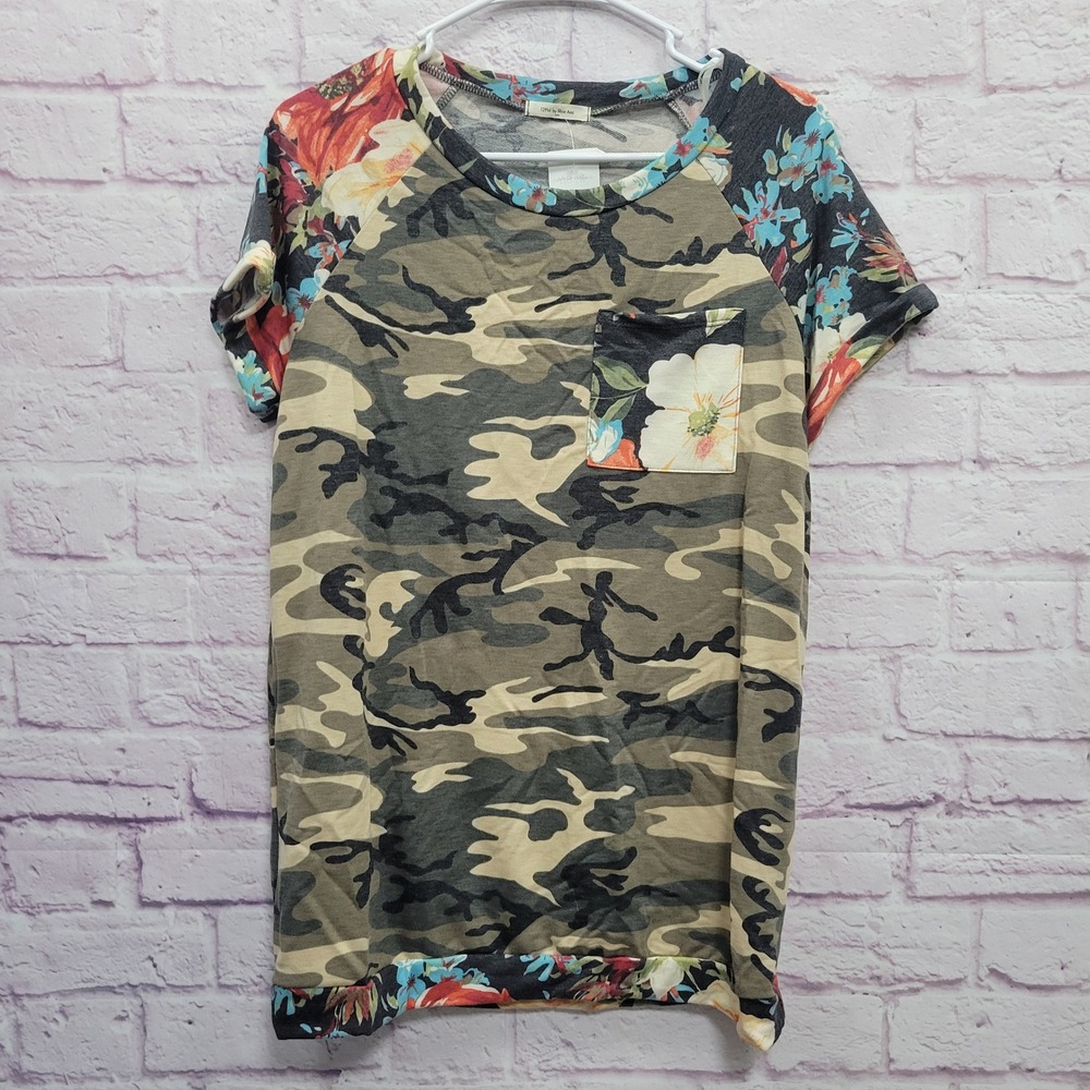 NEW 12PM by Mon Ami Camo Floral Patchwork Shirt L Cottagecore Boho Y2K Casual